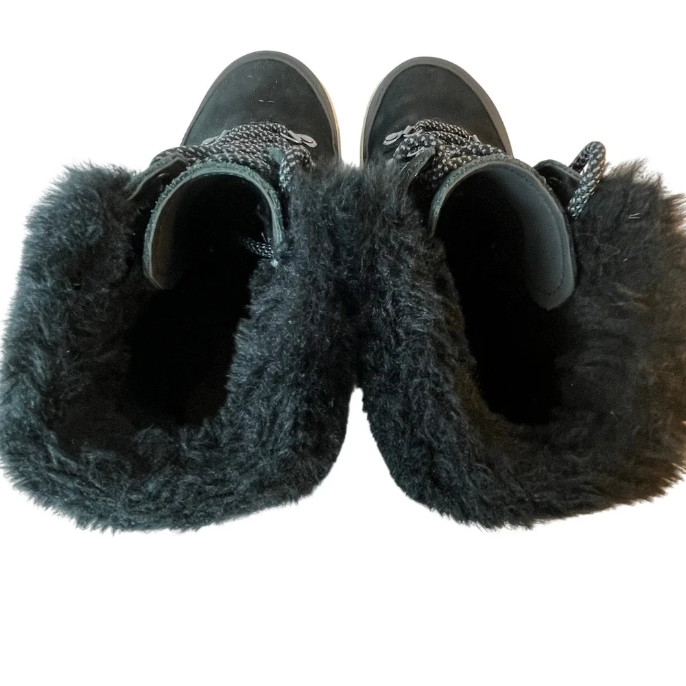 Koolaburra by UGG Black Suede Faux Fur Lace Up Hiker Boots Womens 8